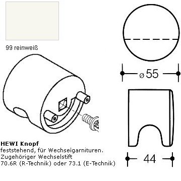 HEWI 122.23FK 99 Trknopf mit Griffmulde feststehend reinwei